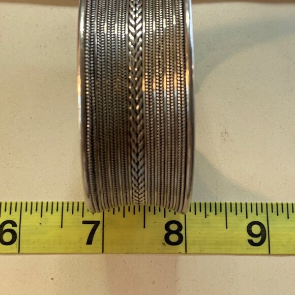 VTG Sterling Silver 925 Textured Twist Rope Design Cuff Bracelet Size 1.25" Wide - Picture 7 of 15